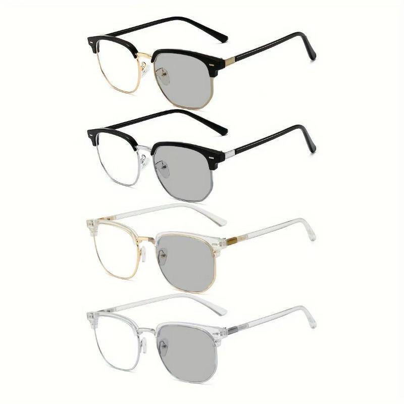 4pcs Retro Eyebrow Glasses Frame Fashion Photochromic Metal Glasses Men and Women Elegant Style Decorative Glasses