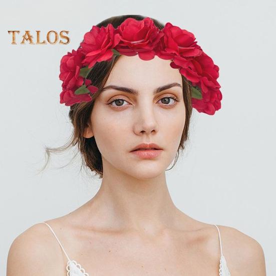 Imitation Rose Flower Headband Retro Fake Flower Decor Crown Headband Women Headpiece Hair Hoop Party Decor