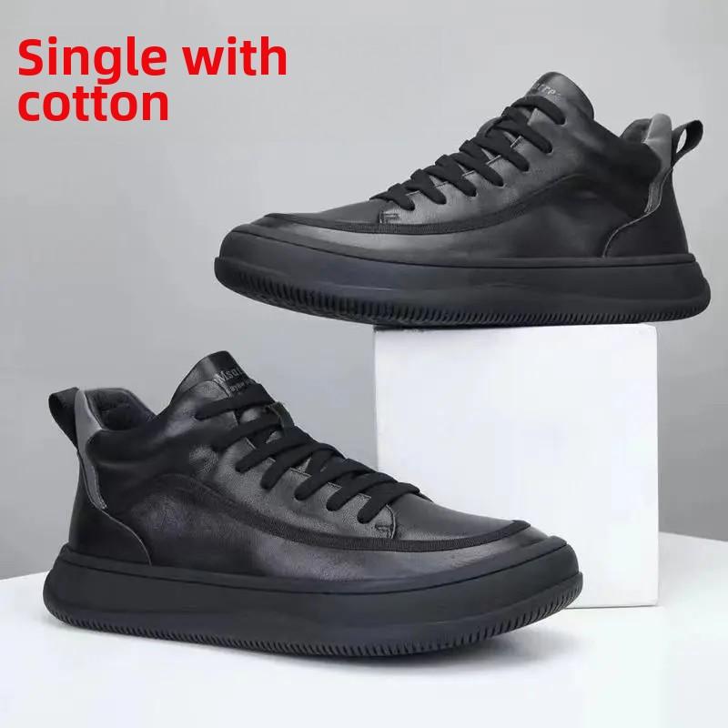 Heren Leren Laarzen Platform Warme Bont Enkellaarsjes Kort Vetersluiting Mode Nieuwe Casual Schoenen voor Heren Werken Botas