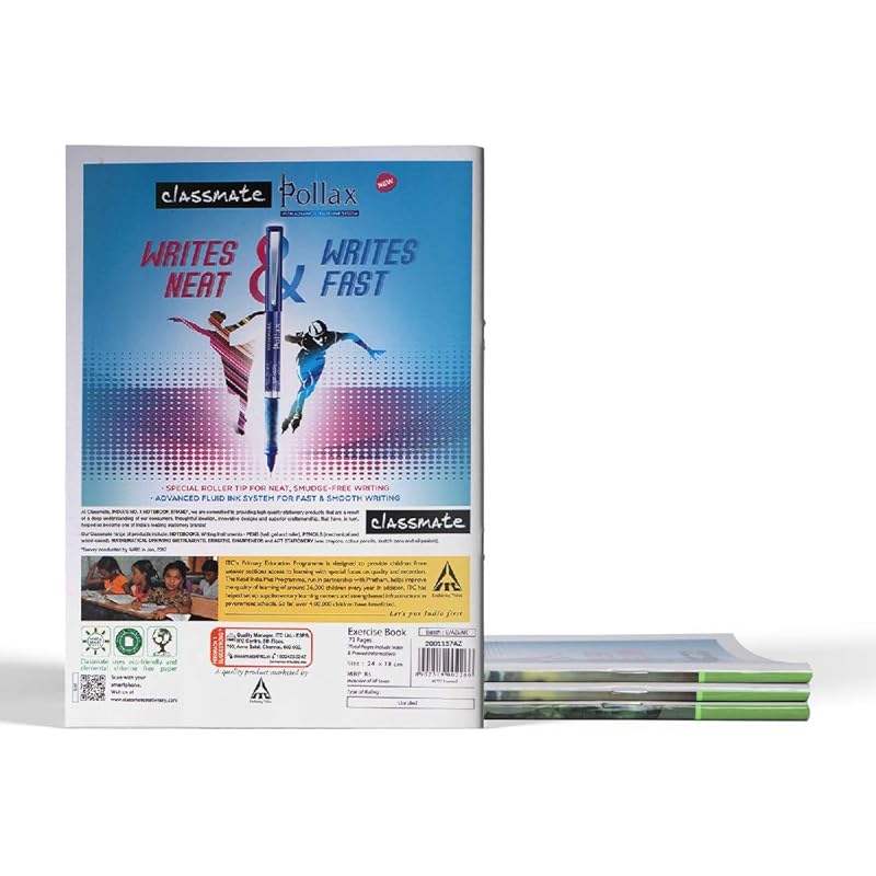 Classmate Notebook - Unruled, 72 Pages, 240 mm x 180 mm - Pack Of 4