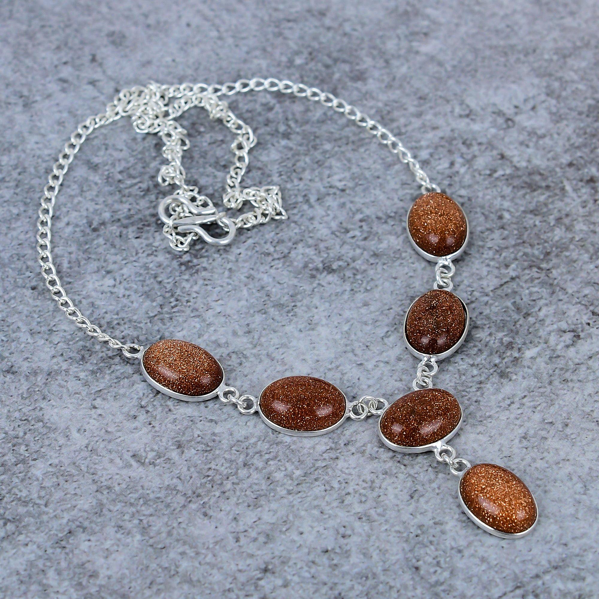 

Red Sunstone Gemstone Handmade 925 Sterling Silver Jewelry Necklace 18 M-401