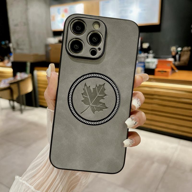 Lambskin Maple Leaf Phone Shell For iPhone 16 15 14 13 Pro Max 12 Pro 11 XS XR 8 7 Plus Magnetic Shockproof Luxury Leather Slim for Magsafe Case Cover