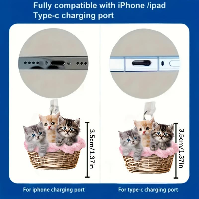 2D Acrylic Three Little Cat Phone Dust Plug, Bright Colors That Last, Dust-Proof and Durable, Holiday Atmosphere Phone Accessory
