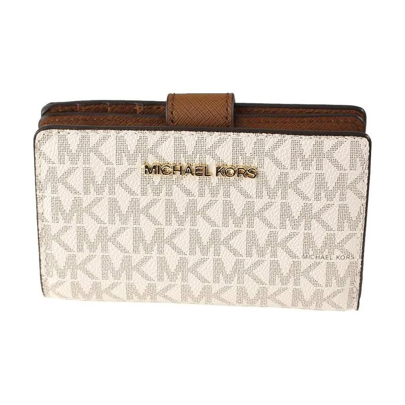 MICHAEL KORS Printed Logo Leather Wallet Medium Unisex Couple Vanilla Color коричневый