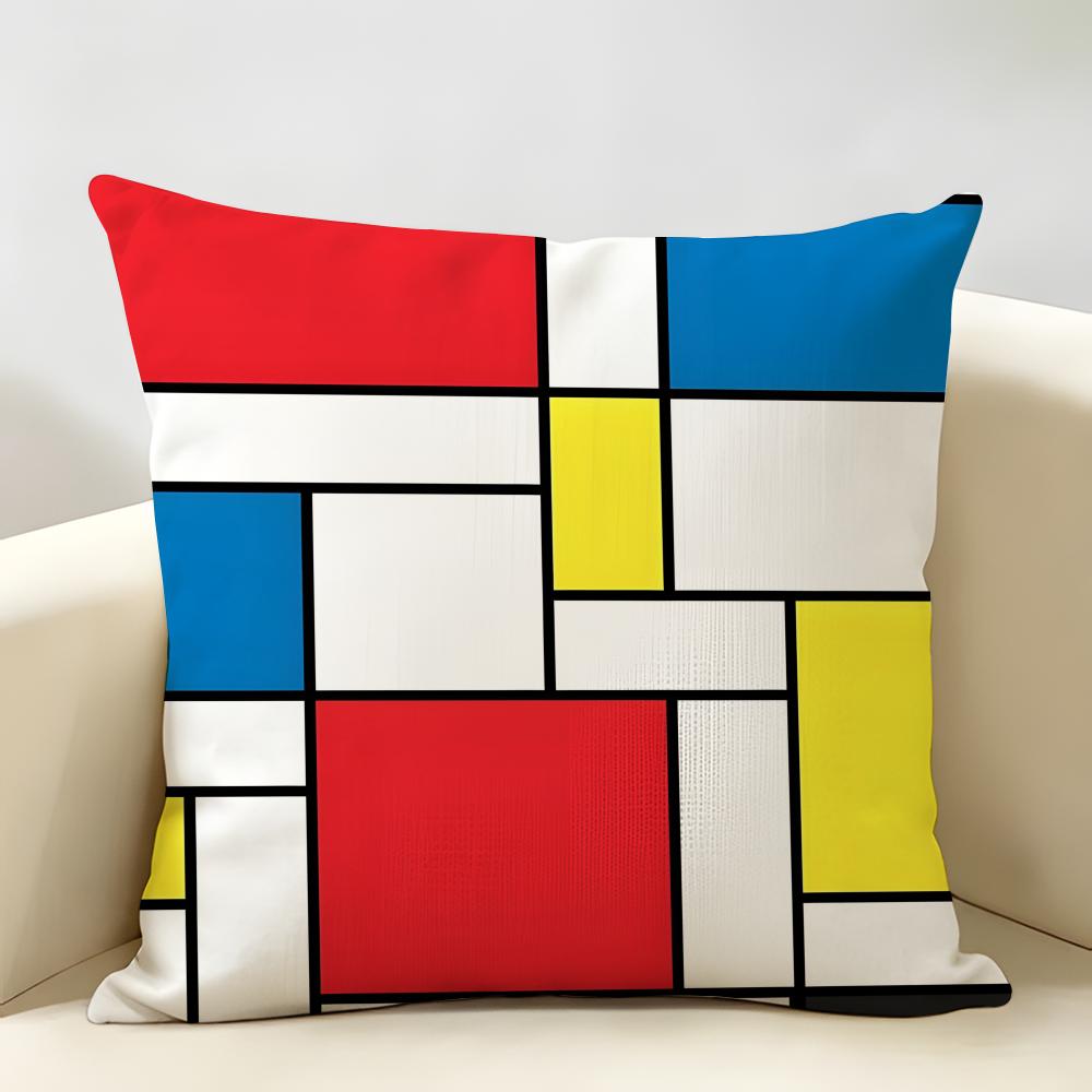 Abstract Painting Piet Mondrian Art Cushion Cover Natural Linen Organic Fabric Double-Sided Printing Breathable For Home Decor