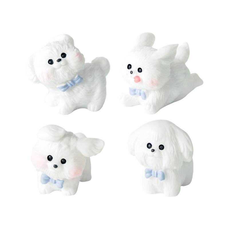 Cute White Running Puppy 3D Resin Figurine Pet Dog Bichon Frise Desktop Decoration Garden Moss Miniatures Sence DIY Decoration
