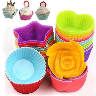 6/12pcs Silicone Cupcake Liners Reusable Baking Cups Nonstick Easy Clean Pastry Muffin Molds 4 Shapes Round, Stars, Heart, Flowe