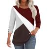 Women's Fashion Casual Color Block Stitched Print Round Neck Seven-sleeve T-shirt Top