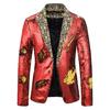 Stage Blazer Shiny Sequin Contrast Color Shining Turn-down Collar Long Sleeves Circus Clothes Concert Flower Print Performance Suit for Nightclub