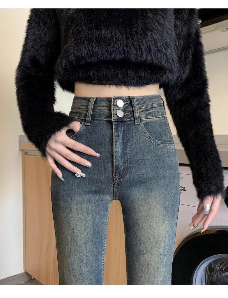Cement Grey High-Waist Micro-Flare Jeans for Women - Slimming Petite Fit, Spring/Autumn 2025.