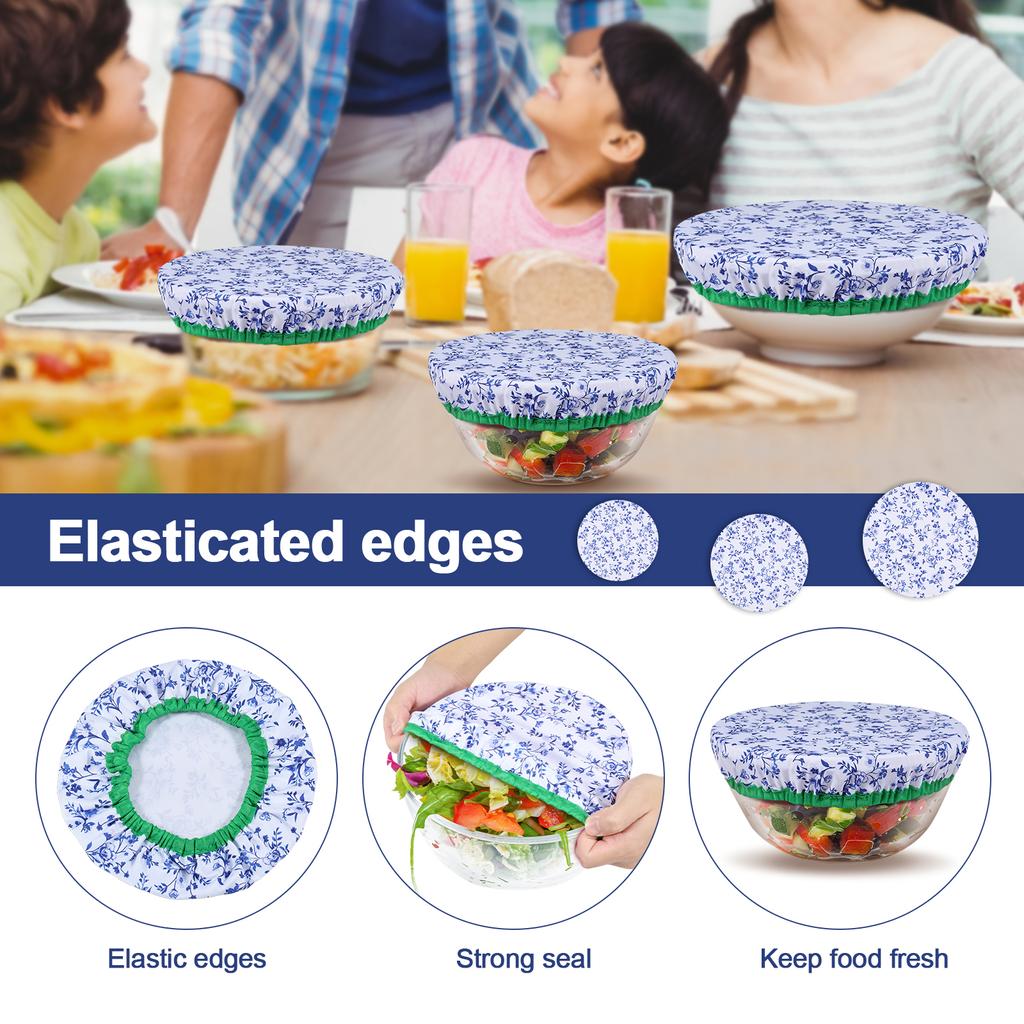 3Pcs Bowl Covers Cotton Cloth Dish Kitchen Fresh-Keeping Elastic Food Wrap Bowl Covers Storage Container Reusable