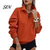 Langarm-Layering-Oberteile Damen Übergroßer Pullover, Stehkragen Reißverschluss Halbe Knopfleiste Oberteile, Leichter Pullover für Lässige Streetwear Entspannt