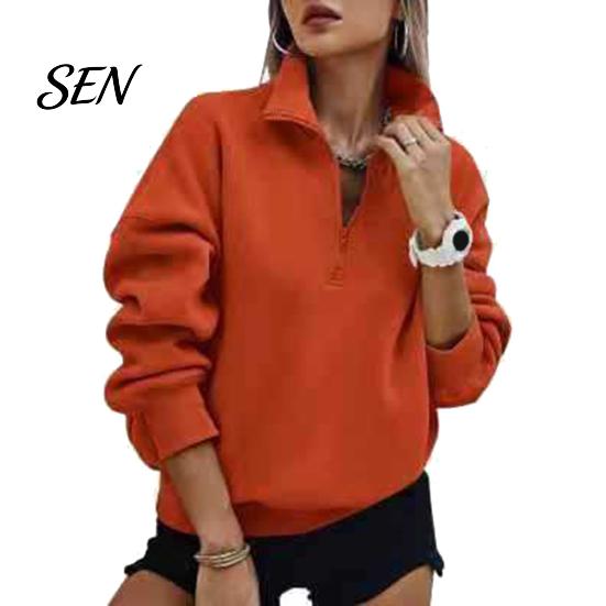 Langarm-Layering-Oberteile Damen Übergroßer Pullover, Stehkragen Reißverschluss Halbe Knopfleiste Oberteile, Leichter Pullover für Lässige Streetwear Entspannt