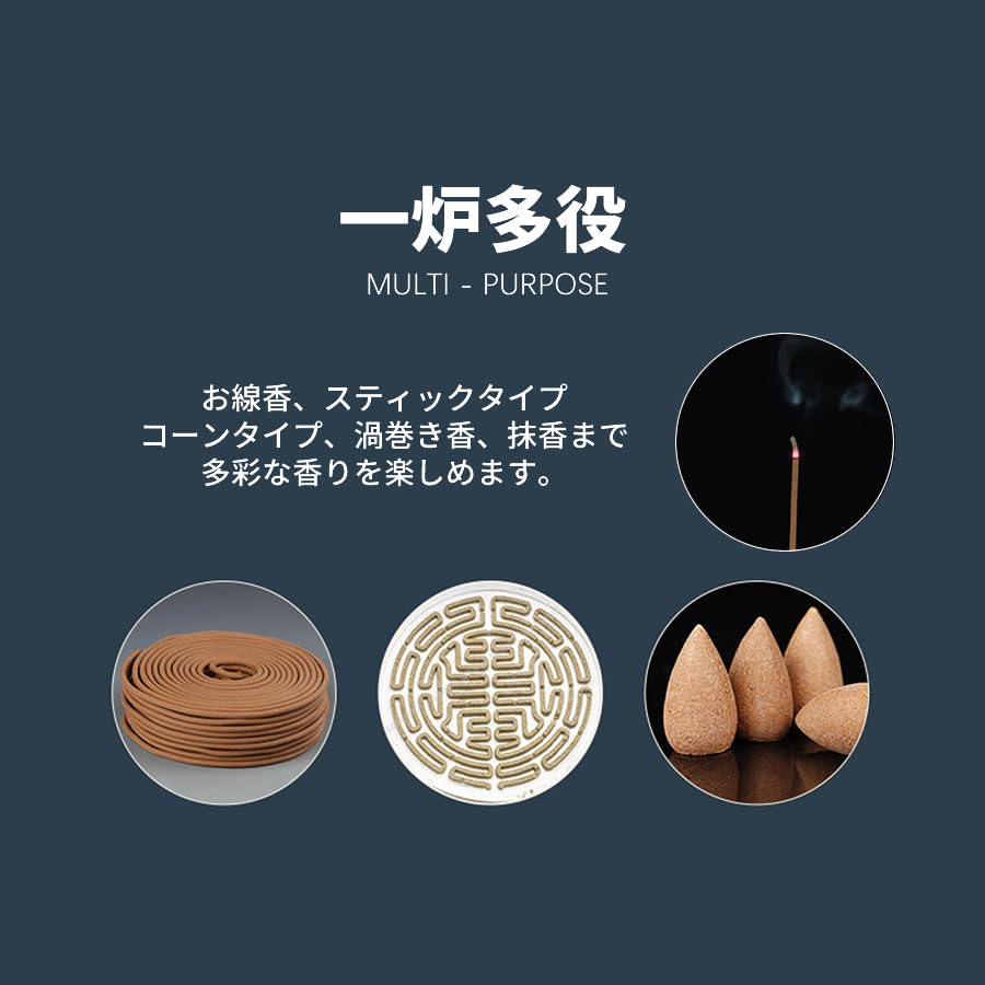 Stylish ceramic incense holder with lid, stainless steel mesh, and non-flammable sheet. Incense set with spiral incense. Perfect for Buddhist altars,