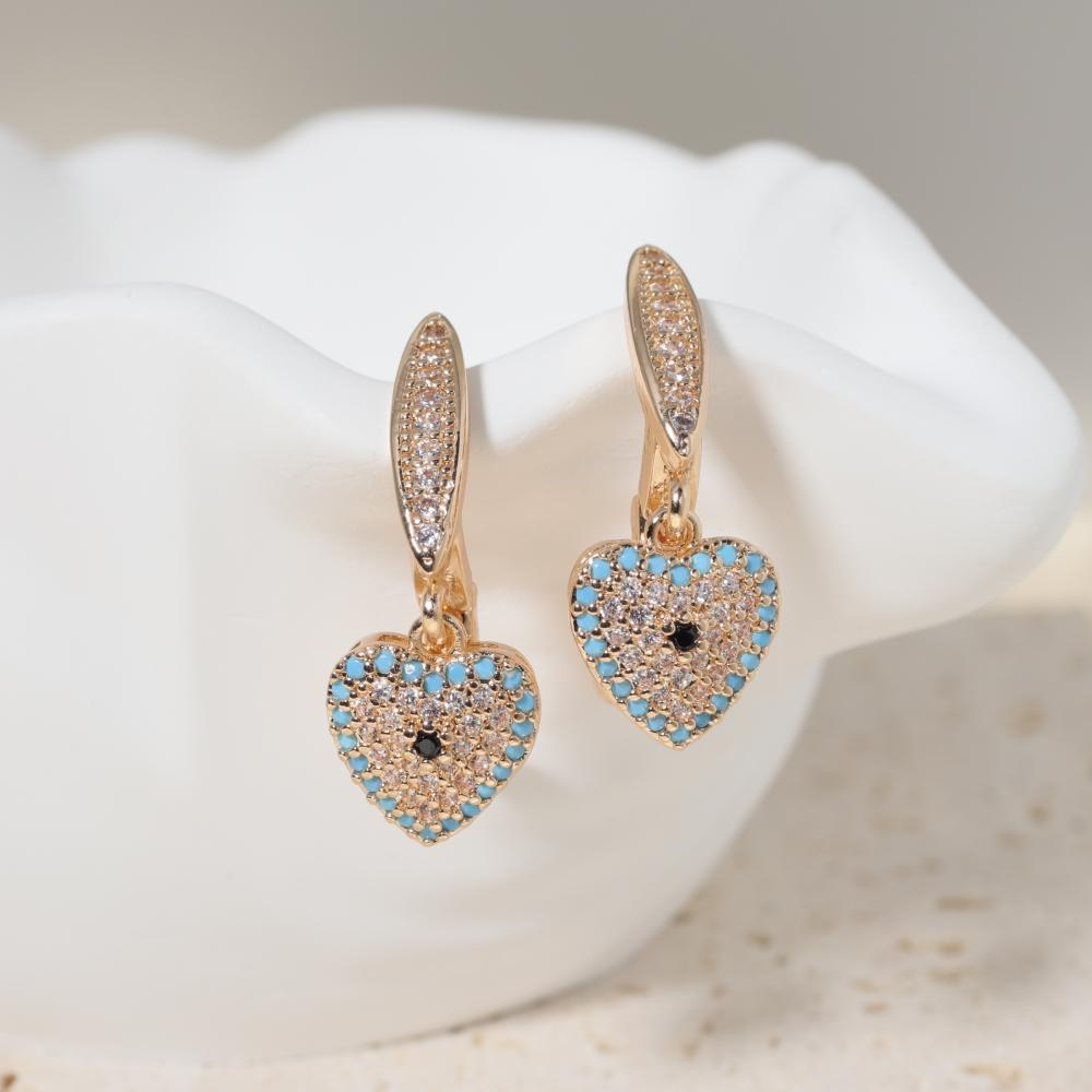 1 Pair Fashion Heart Shape Evil Blue Eye Dangle Earrings for Women Zirconia Earring Jewelry Wedding Party Accessories