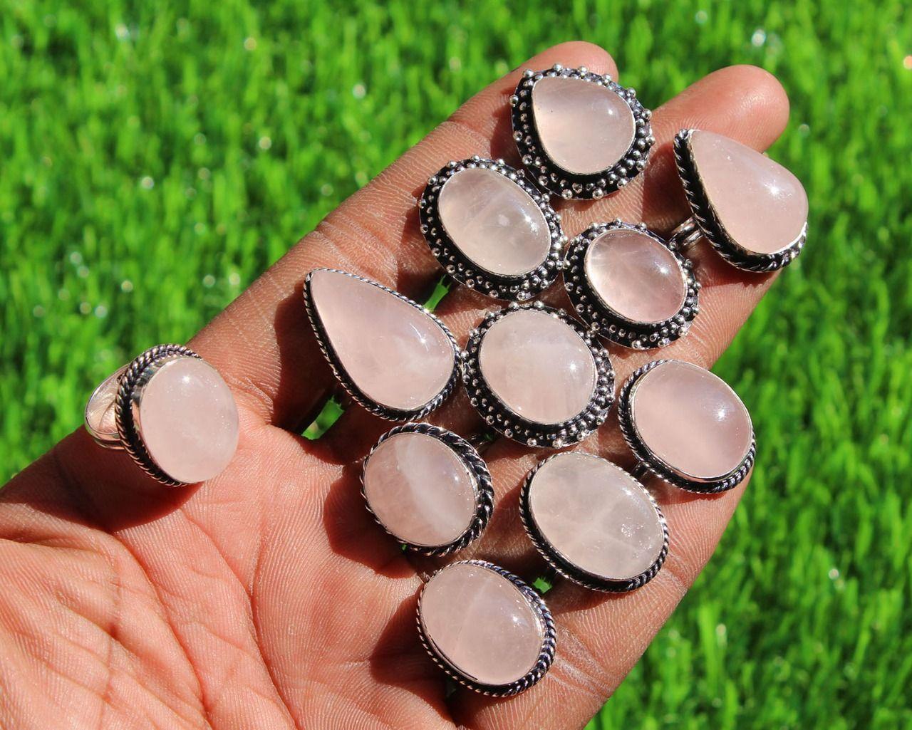 

10шт розовый кварц драгоценный камень стерлингового серебра 925 пробы оптовая партия кольца JOR-R45