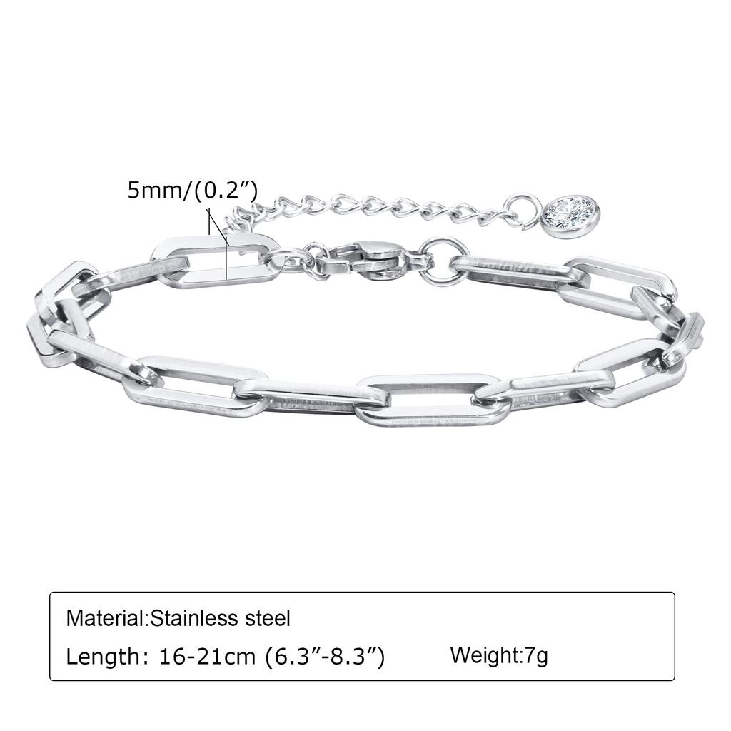 Vnox 5mm Paperclip Chain Bracelet for Men, Casual Stylish Rectangle Links Wristband, Adjustable Chain Jewelry