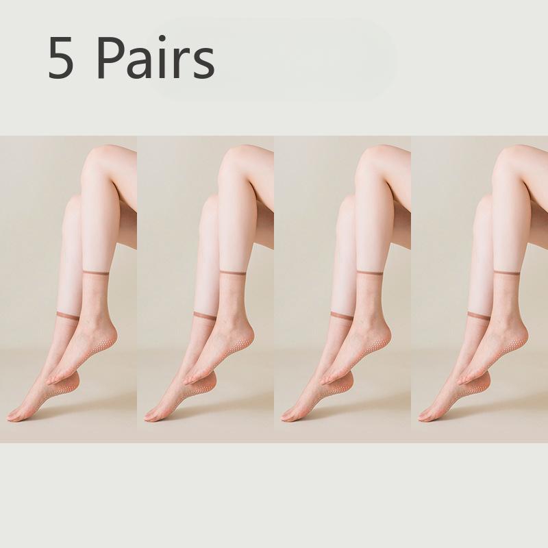 5 Pairs of Silk Stockings, Women's Short Socks, Summer Thin, Anti-hooking Thread, High-elasticity, Non-falling Heels, Mid-calf Socks, Crystal Socks
