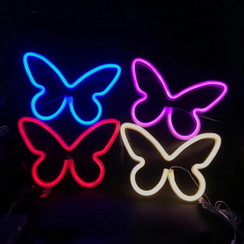 Butterfly LED Neon Sign Light, Battery Operated Novelty Neon Mini Night Light Room Birthday Home Wall Decoration Atmosphere
