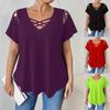 T-shirt décontracté pour femme 2026, européen et américain, col en V, couleur unie, manches courtes, bretelles croisées
