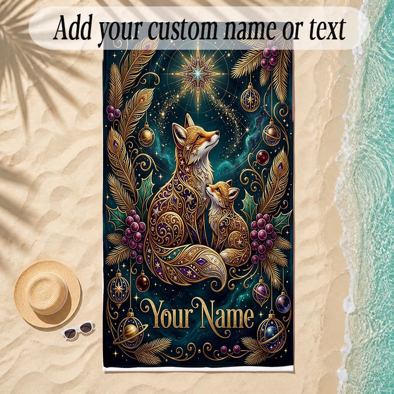 Fox Theme Soft Beach Towel Personalized Custom Name Text Towel Portable for Beach Pool Travel