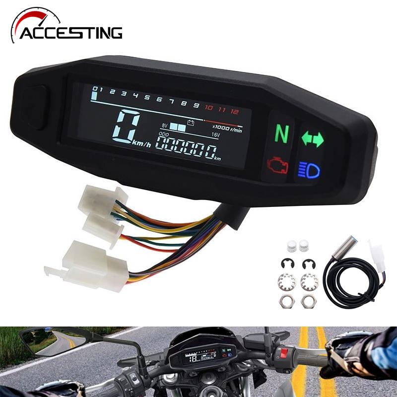 Digital Universal Motorcycle Speedometer Oil Gauge Tachometer Meters Instrument Cluster Turn Signal Light Indicator