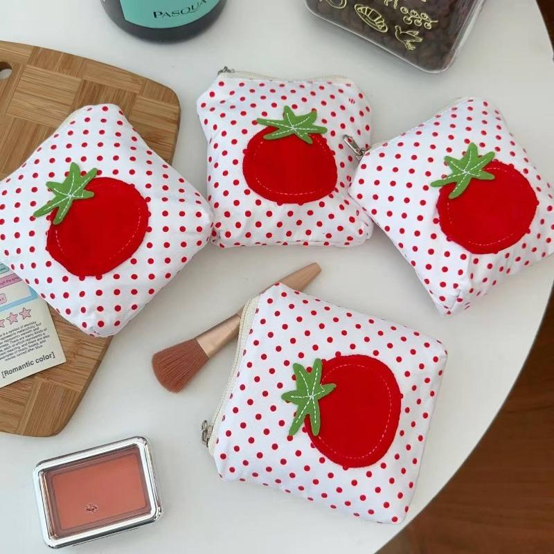 Red Polka Dot New Tomato Coin Purse Mini Bag, Compact and Portable Lipstick Headphone Bag Storage Bag.Travel Packing