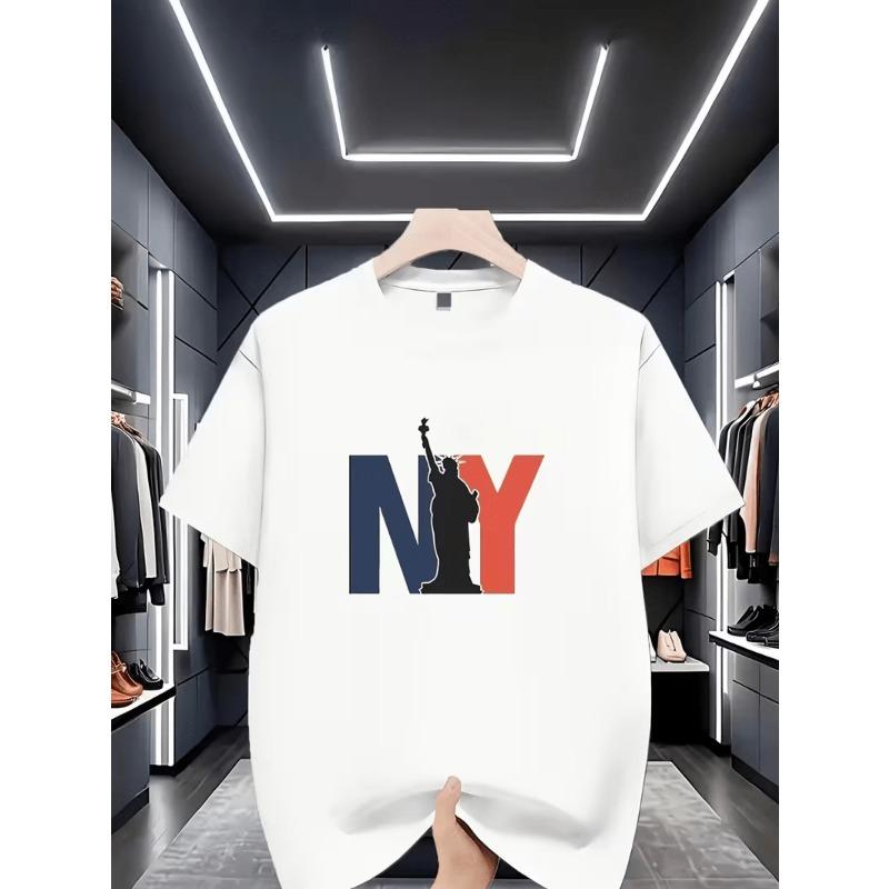 NY New York Statue of Liberty Color Block Letter Print T-Shirt S белый