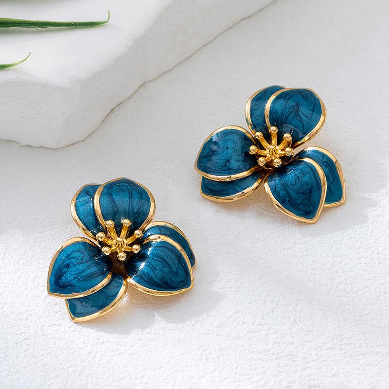Simple Oil-Infused Flower Earrings And Necklace Set - Casual Jewelry Set For Women