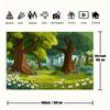 2D Cartoon Woodland Backdrop, Green Daisy Meadow Background for Baby Shower Decor