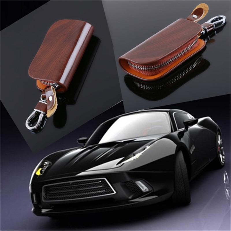 Black/Brown Smart Car Key Case Remote Leather Housing Anti Scratch Cover Bag Pouch Key Protector Auto Accessories 9.5*5.5*2.5cm