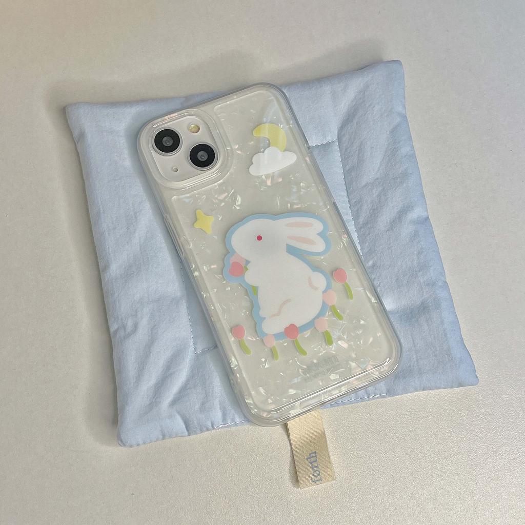 Ins Shiny Shell Rabbit Flower Cute Shell For Iphone 13 11 Promax 12 14 Pro Max Silicone Soft Shockproof Bunny Phone Case Capa