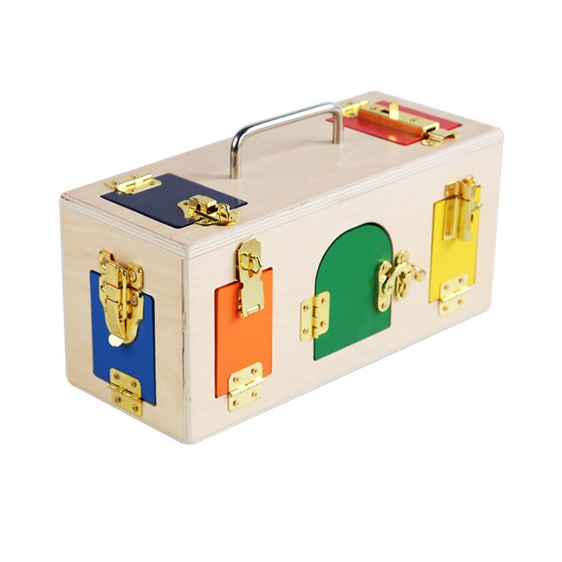 Montessori Lock Box Toy Wooden Activity Busy Board Game Practical Life Skill Toy Open The Lock Preschool Learning Education Toys