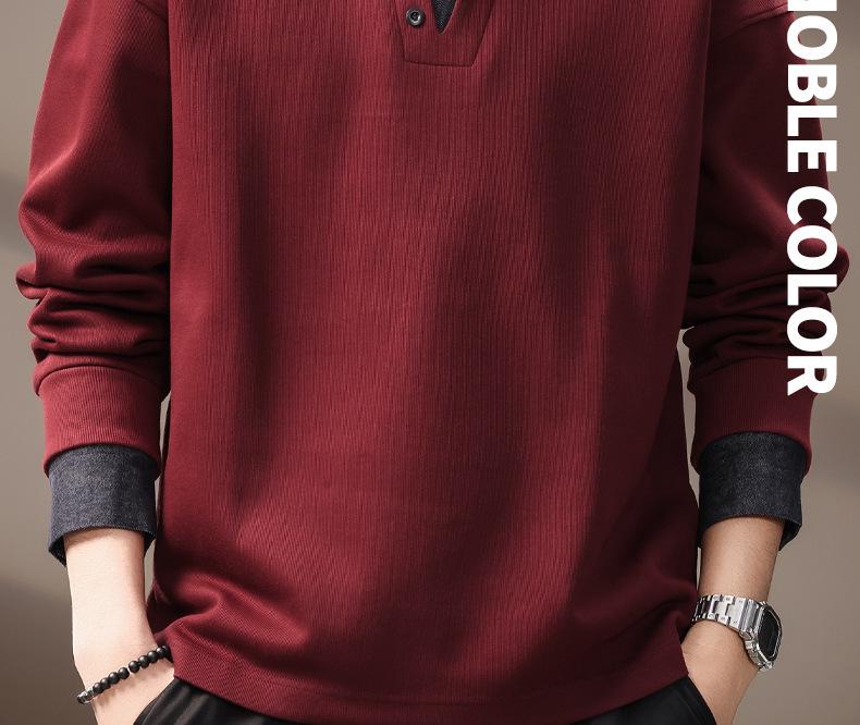 Men's Retro Fleece-Lined Color Block Denim Polo Hoodie