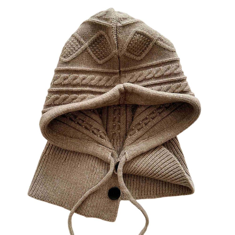 

Knitting Wool Women Hooded Caps One-Piece Neck Warmer Pullover Hat New Drawstring Hat хаки