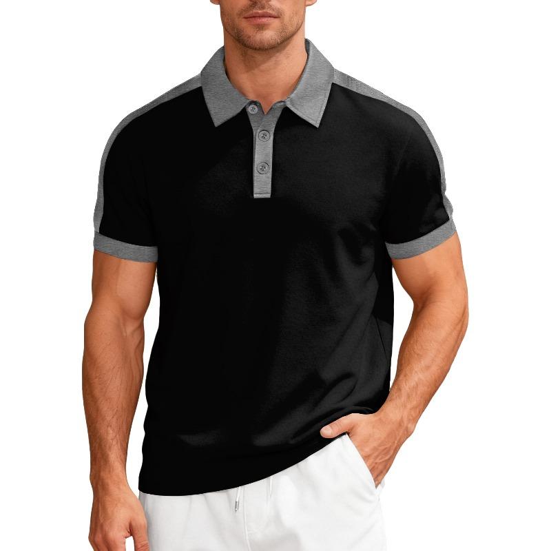 Men's T-shirt: Casual, sporty, loose-fit, two-tone, fine-ribbed, short-sleeved polo shirt with a turn-down collar