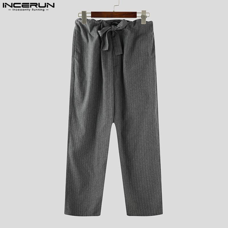 INCERUN Men Drawstring Belt Waist Striped Casual Drop-crotch Pants Long Trousers