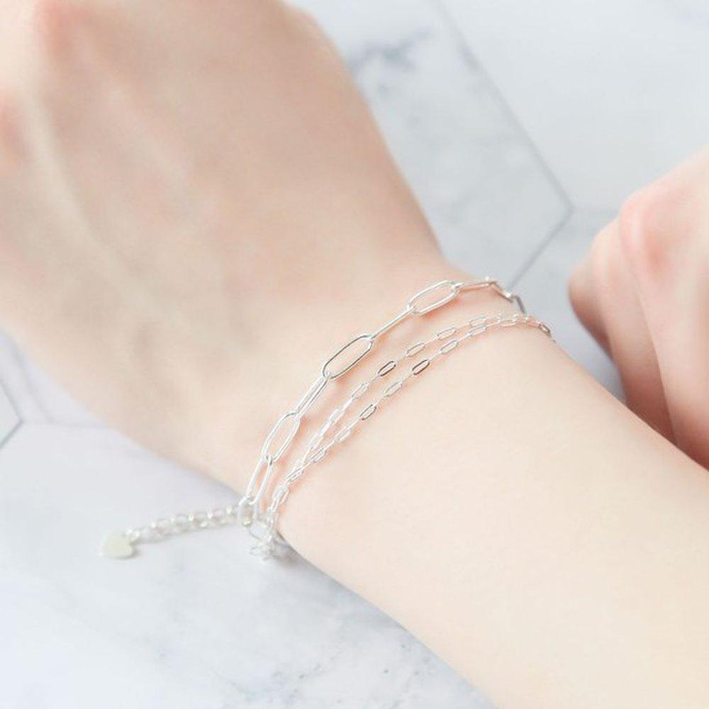 92.5 Silver Link 3-Line Silver Chain Bracelet for Girlfriend's Birthday 100th Day Gift Silver Bracelet for Unisex Couples