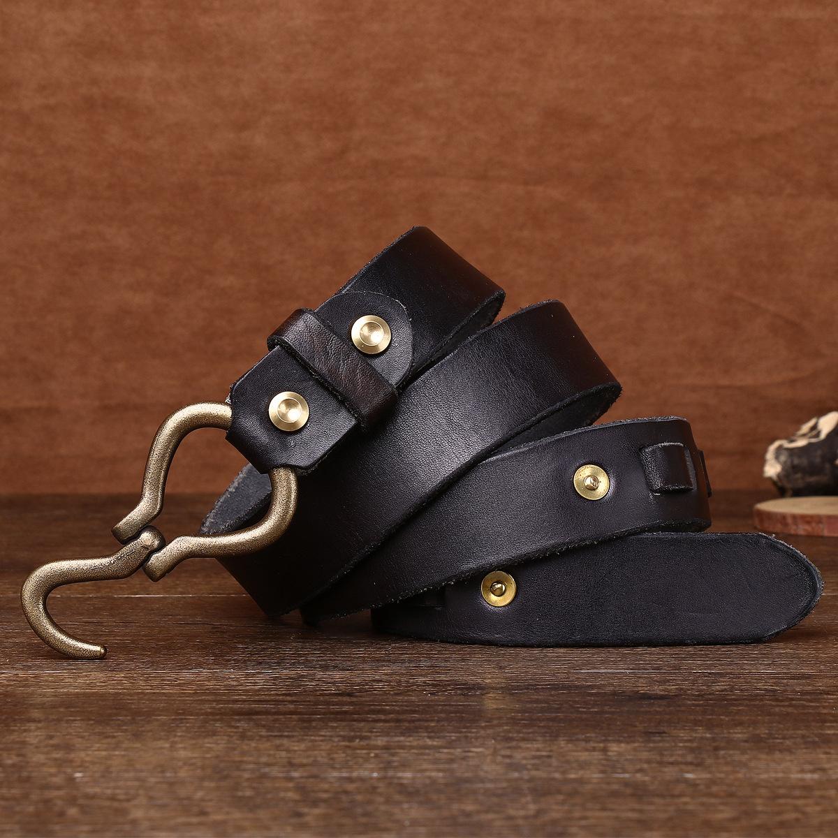 

Кожаный ремень из утолщенной растительной дубленой коровьей кожи, мужской кожаный ремень с крючком в стиле ретро из меди, модный мужской ремень для брюк 105cm