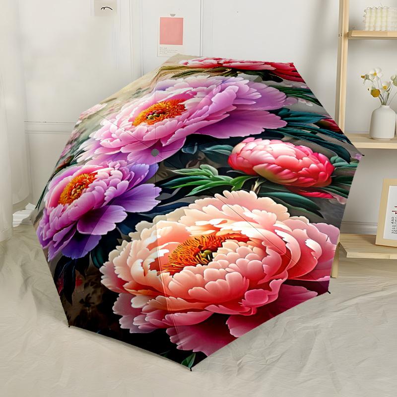 Vibrant Peony Floral Arrangement Portable Automatic Umbrella With Elegant Collapsible Sturdy 8Rib Shaft Compact Design For Outdoor Daily Use Fashion