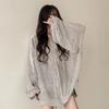 Women's Hooded Long Sleeve Zip Up Cardigan Loose Fit Casual Sheer Mesh Sun Protection Jacket Top