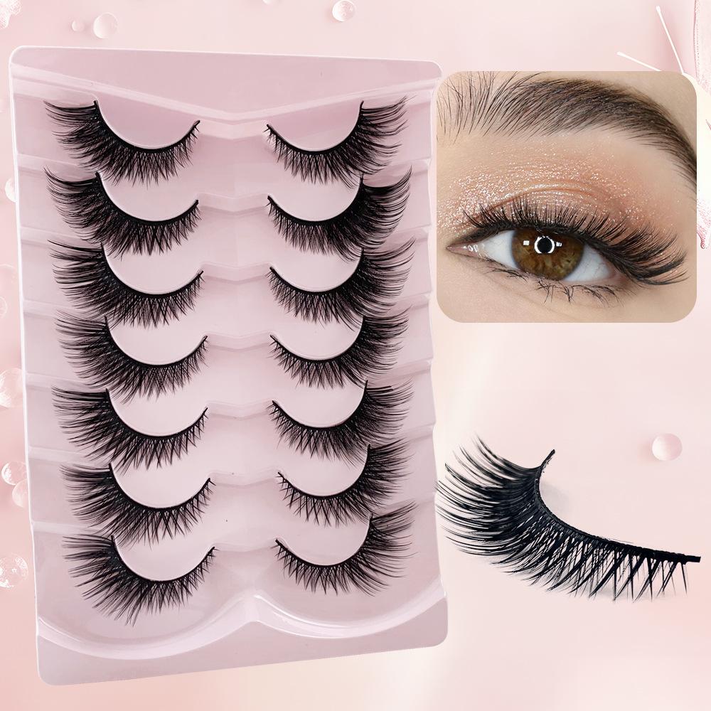 Oblique flying fox false eyelashes 7 pairs, European and American tail extension eyelashes one piece whole pair
