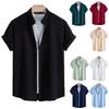 2026 Men's Solid Color Short Sleeve Lapel Shirt - European & American Casual