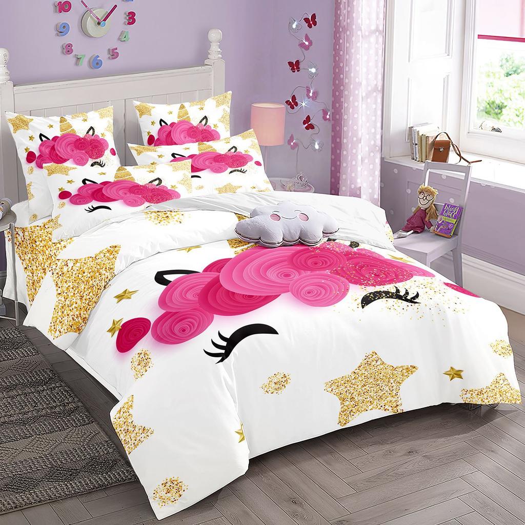 Bettwäsche-Set Digitaldruck Bequeme Bettbezüge für Wohnzimmer Schlafzimmer Dekoration, 1 Bettbezug und 2 Kissenbezüge mit Reißverschlüssen