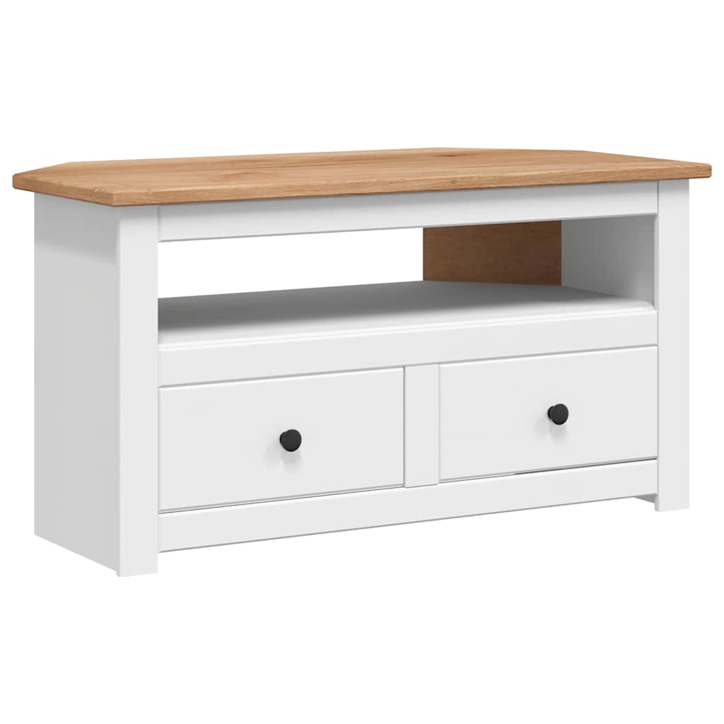 Eck-TV-Schrank in Weiß 93 x 49 x 49 cm Massivholz Kiefer aus Panama