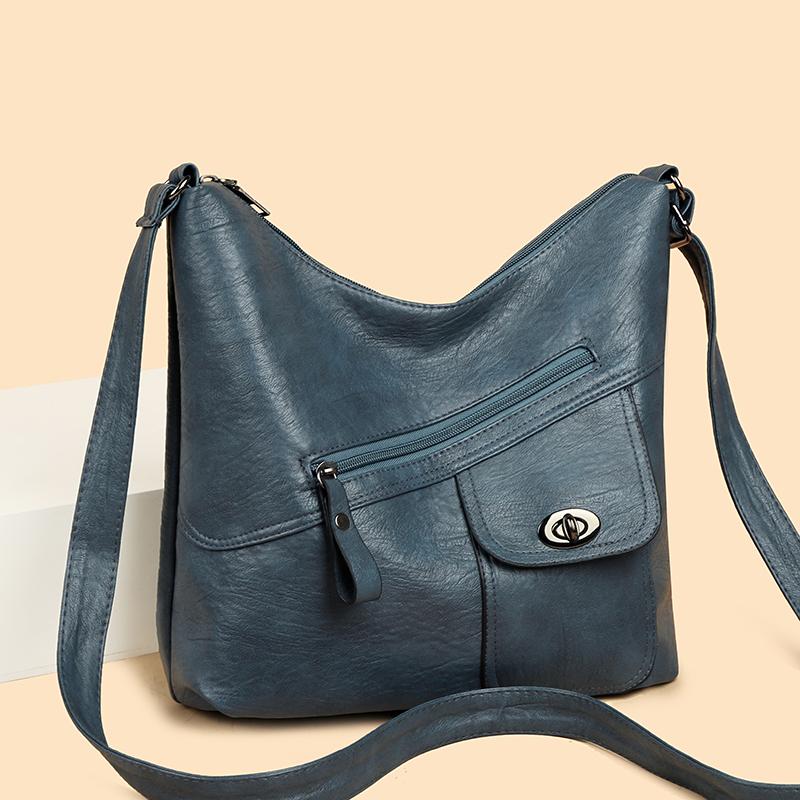 Women's Bag Vintage Shoulder Bag Large Capacity Multi-Pocket Soft Leather Tote Bag
