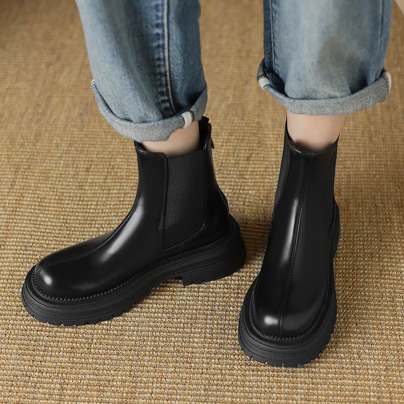 Krazing Pot Microfiber Autumn Winter Shoes Thick High Heels Zipper Platform Size 43 Motorcycle Boots Knitwear Ankle Boots