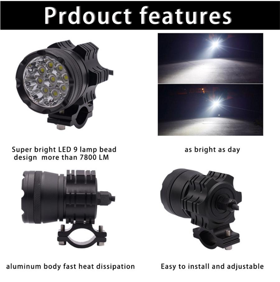 For Motorcycle Headlight 9 Beads (Pair) + Wiring Harness Switch-Mdl5001