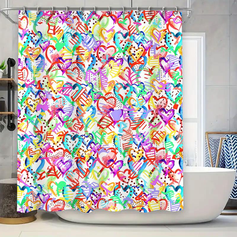 

Colorful Love Heart Print Shower Curtain Waterproof Decorative Bathroom Liner Set W60H190(CM)-1 Pcs