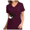 Women's Cute Print Short Sleeve V-neck Top Work  Solid Color Pocket Top